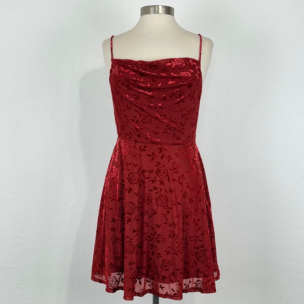 Y2K Fairy Grunge Romantic Goth Prom Mini Dress Sz Large Floral Velvet Burnout